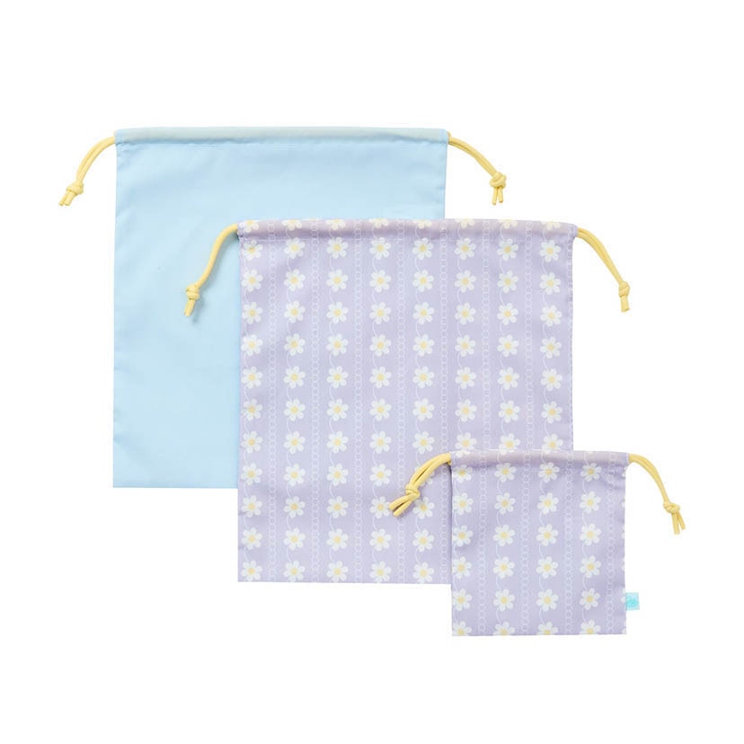 きんちゃく3枚セット/フラワーレース/ラベンダー